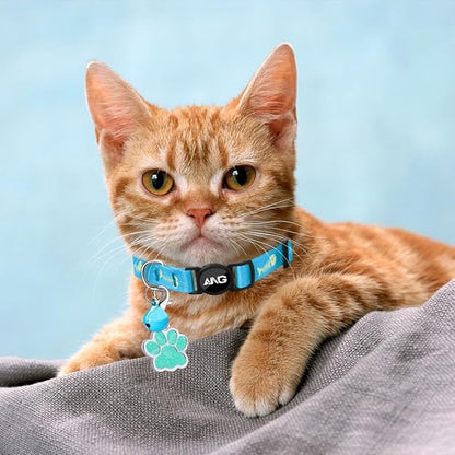 Personalized Breakaway Cat Collars Glow-in-The-Dark with ID Tag, Bell - Safety Quick - Release, Customizable for Female Male Kittens &amp; Cats (Blue)