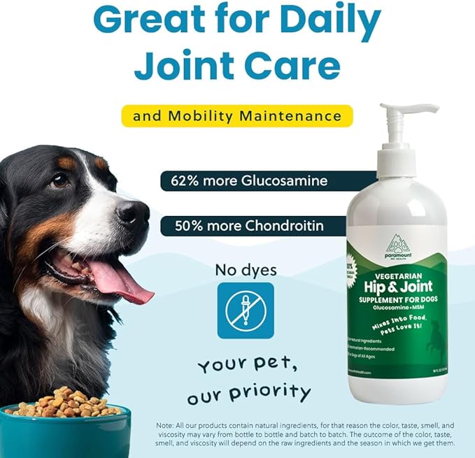 Plant-Based Liquid Glucosamine for Dogs, 1600mg Joint Support with Chondroitin, MSM &amp; Omega 3-6-9, Shellfish-Free Dog Arthritis Supplement for Mobility &amp; Flexibility, Made in USA, 16 oz