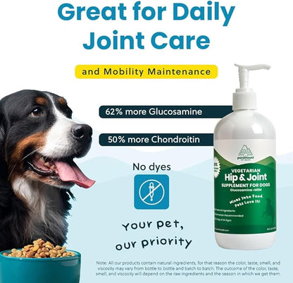 Plant-Based Liquid Glucosamine for Dogs, 1600mg Joint Support with Chondroitin, MSM &amp; Omega 3-6-9, Shellfish-Free Dog Arthritis Supplement for Mobility &amp; Flexibility, Made in USA, 16 oz