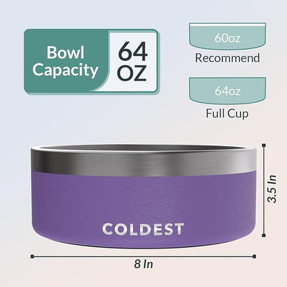 Coldest Dog Bowl - Anti Rust Metal, Non Slip, 3 Layers Insulated Stainless Steel Dog Bowls - Spill Proof &amp; Heavy Duty - Water Bowl for Dogs, Cats &amp; Pets, Dish Washer Safe (64 oz, Galaxy Purple)