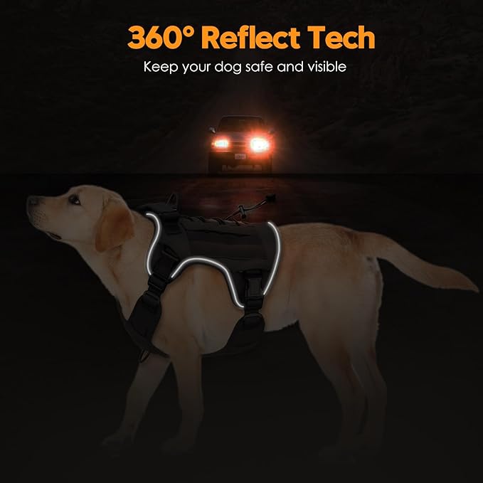 Heavy-Duty Tactical Dog Harness for Large Dogs, No Pull Adjustable Reflective Pet Vest with Molle System, K9 Military-Grade Control for Service Training, Outdoor &amp; 10+ Breeds, Black, XX-Large