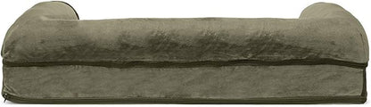 FurHaven Soft, Orthopedic Foam Sofa Dog Bed with Washable &amp; Removable Cover - Faux Fur/Velvet - Dark Sage, Dogs Up to 35 lbs - Medium