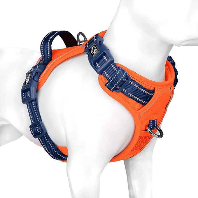PHOEPET No Pull Dog Harness, Unique Colors Reflective Adjustable Dog Vest, with Soft Training Handle Metal Clips for Small Medium Large Dogs (Orange Base &amp; Blue Straps,S)