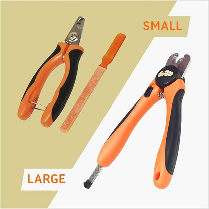 GoPets Pet Nail Clipper Bundle for Dogs and Cats with Large and Small Nail Trimmer with Free Nail File Grinder with Quick Guard and Angled Blades for Safety 2 Nail Cutter Bundle