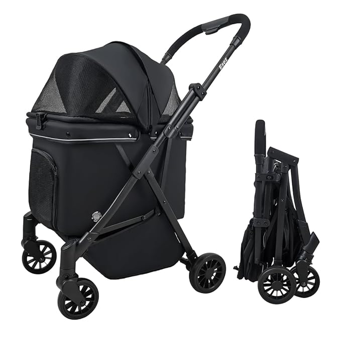 Pet Stroller for Small Dogs – No-Zip Deep Seat, Lightweight Compact Dog Stroller for Small Dogs &amp; Cats with Reflective Trim Storage Basket Soft Waterproof Pad,Foldable Universal Coche para Perro