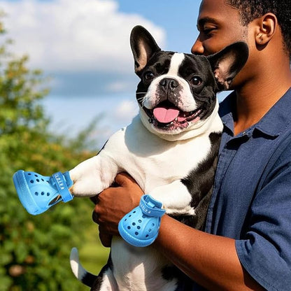 JZXOIVA Dog Shoes for Hot Pavement, Dog Booties for Small Dogs, Breathable Dog Boots &amp; Paw Protectors, Adjustable Non-Slip Dog Rain Booties, Waterproof Pets Sandals for Beach Blue Size 1