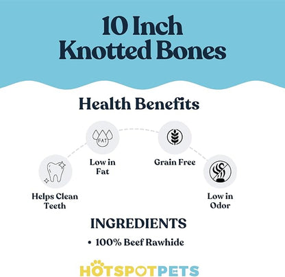 hotspot pets 10 Inch Large Rawhide Dog Bones - Made from Grass Fed Cows - Long Lasting Chews Great for Dental &amp; Oral Care - Bones for Aggressive Chewers &amp; Large Dogs (10 Inch - 2 Count)