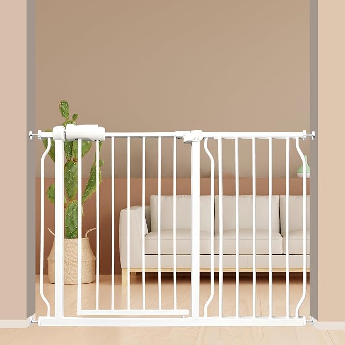 Extra Wide Baby Gate 43.5-48 Inch, Pressure Mounted No Drilling, Heavy Duty Metal for Stairs &amp; Doorways, Indoor Safety Gate for Kids and Dogs, White