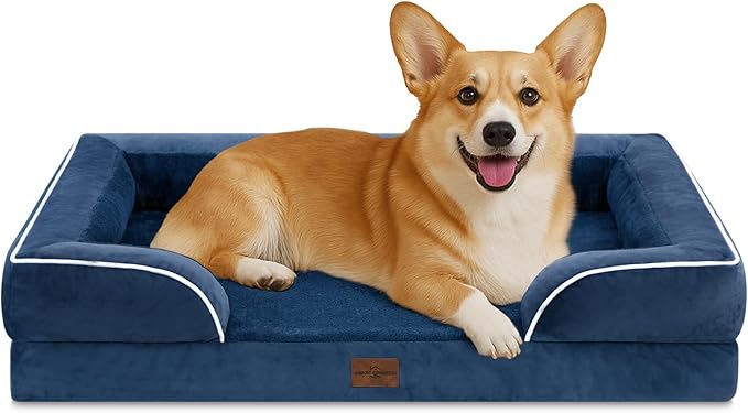 Comfort Expression Medium Dog Beds Waterproof Orthopedic Foam Dog Sofa Beds for Medium Large Dogs Comfy Pet Bed with Washable Removable Cover &amp; Non-Slip Bottom(Medium,Navy Blue)