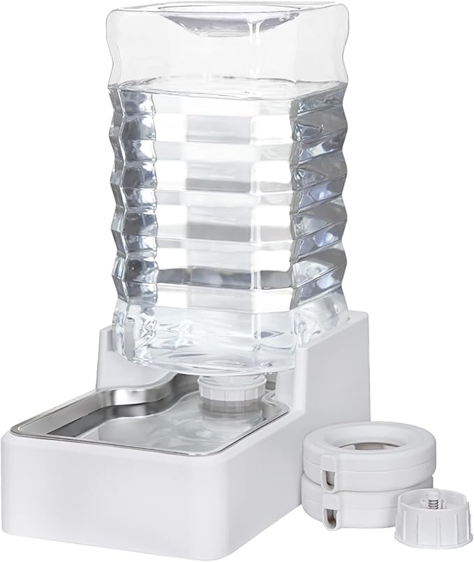 Automatic Pet Water Dispenser: 9L Gravity-Fed Stainless Steel Bowl - BPA-Free Large Capacity White Feeder for Dogs &amp; Cats - Indoor/Outdoor Use
