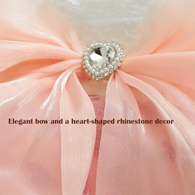 Dog Princess Dress with Heart Patterns &amp; Bow Puppy Clothes for Small Dogs Girl Fancy Cat Birthday Outfit Pet Wedding Dresses(Pink White, Large)