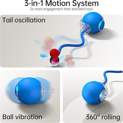 Interactive Cat Toy Ball- 2025 Smart Rolling Cat Toy with Shiny Tail, Motion Activated Boredom Relief for Indoor Cats, USB Rechargeable &amp; Obstacle Avoidance