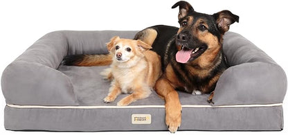 Chester XX-Large Dog Bed - Orthopedic Memory Foam Mattress, Calming Couch Bed, Wall Rim Pillow, Water Resistant Liner, Washable Cover, Non-Slip Bottom, Grey