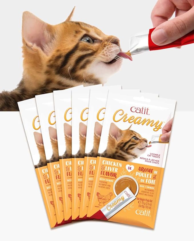 Catit Creamy Lickable Cat Treat, Healthy Cat Treat, Chicken &amp; Liver, 5 Count (Pack of 30)