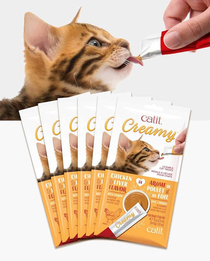 Catit Creamy Lickable Cat Treat, Healthy Cat Treat, Chicken &amp; Liver, 5 Count (Pack of 30)
