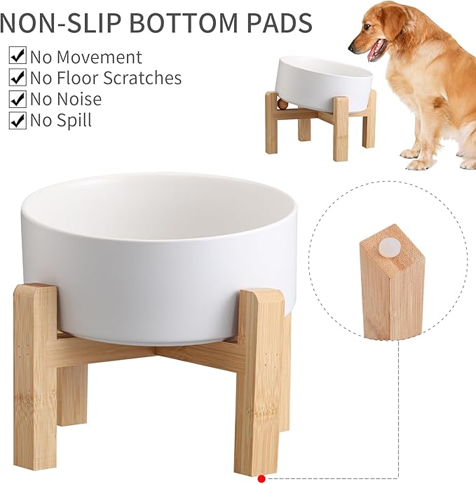 White Elevated/Raised 15°Tilted Anti Slip Ceramic Dog Bowl for Medium &amp; Large Breeds,Slanted Bulldog Big Face Pet Food Water Feeding Dish with Stand (7.6 Cups/60OZ)