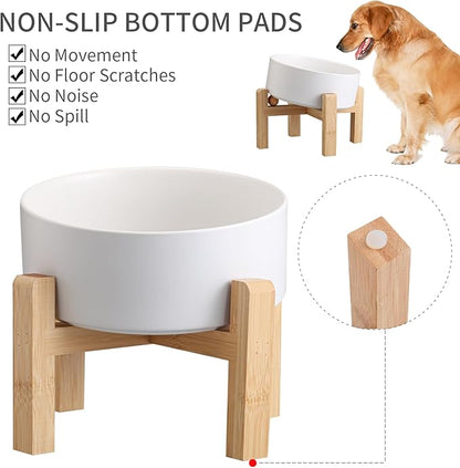 White Elevated/Raised 15°Tilted Anti Slip Ceramic Dog Bowl for Medium &amp; Large Breeds,Slanted Bulldog Big Face Pet Food Water Feeding Dish with Stand (7.6 Cups/60OZ)