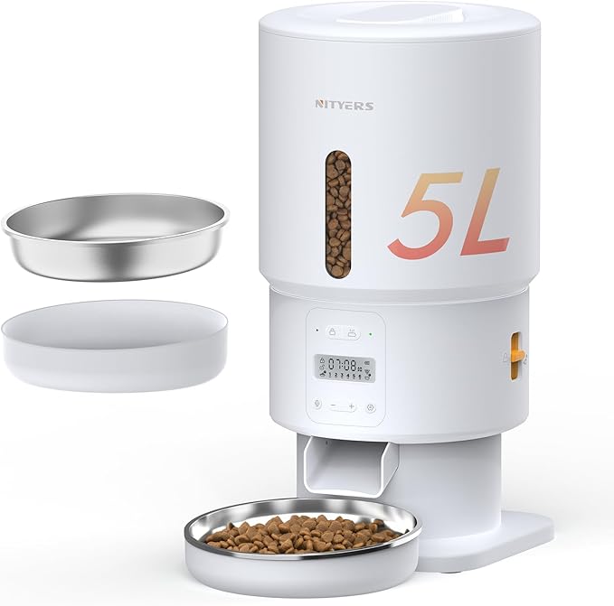 Automatic Cat Feeder - 5L Anti-Clog Cat Food Dispenser with Freshness Preservation, 1-6 Meals/Day, Programmable Portions, 10s Voice, 180-Day Battery Life, Auto Pet Feeder for Multi Cats &amp; Dogs