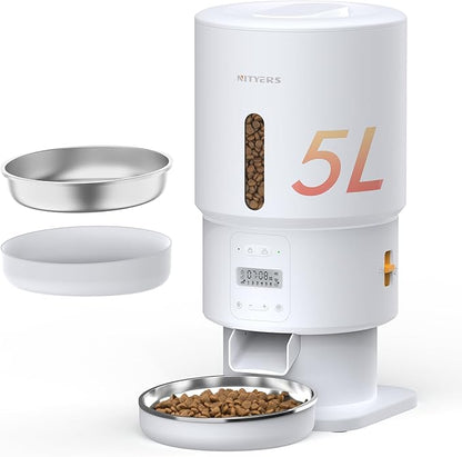 Automatic Cat Feeder - 5L Anti-Clog Cat Food Dispenser with Freshness Preservation, 1-6 Meals/Day, Programmable Portions, 10s Voice, 180-Day Battery Life, Auto Pet Feeder for Multi Cats &amp; Dogs