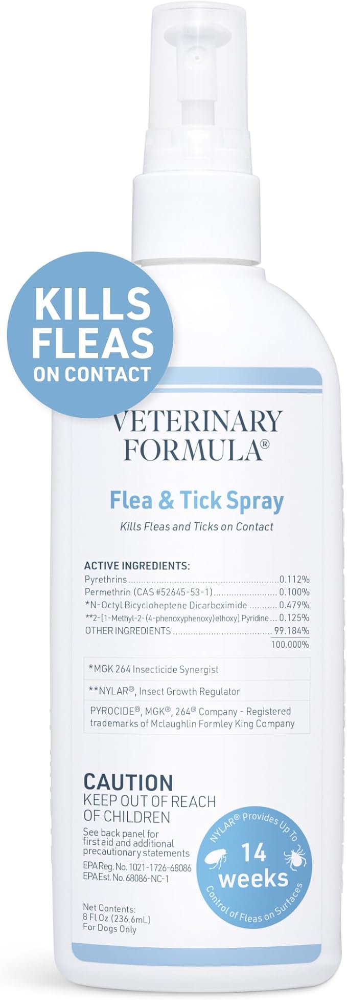 Veterinary Formula Flea and Tick Spray for Dogs, 8 oz – Easy-to-Use Dog Flea Spray, Kills on Contact, Prevents Egg &amp; Larval Development for 14 weeks