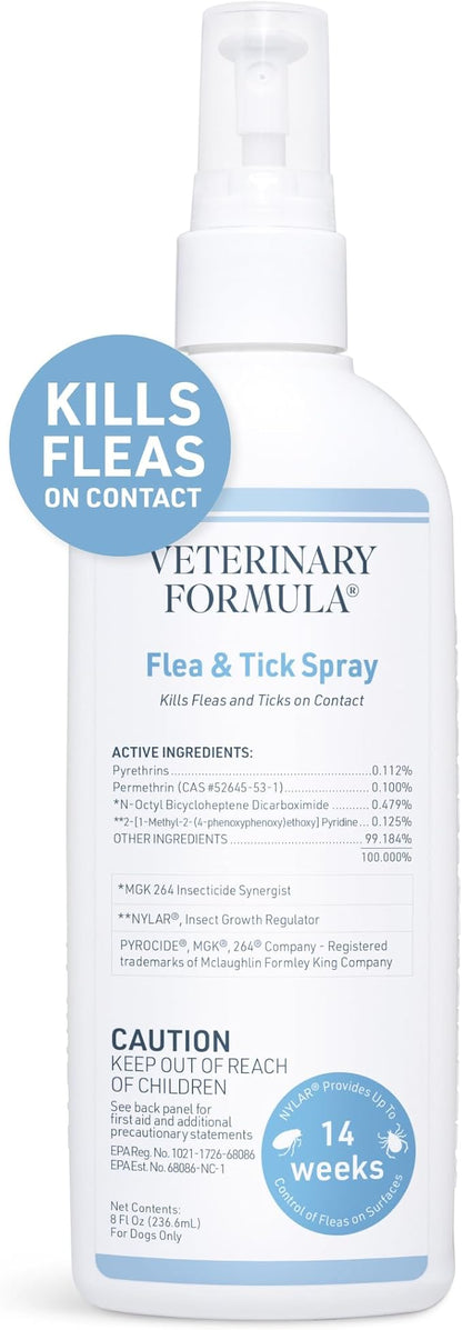 Veterinary Formula Flea and Tick Spray for Dogs, 8 oz – Easy-to-Use Dog Flea Spray, Kills on Contact, Prevents Egg &amp; Larval Development for 14 weeks