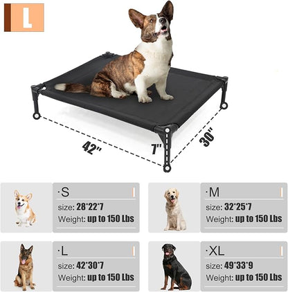 Elevated Dog Bed for Large Dogs, Raised Dog Cot Fits Up to 120 LBs, Heavy Duty Pet Cots with Durable Supportive Teslin Recyclable Washable Mesh, Indoor &amp; Outdoor Pet Bed, Black