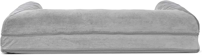 Furhaven Orthopedic Dog Bed for Large/Medium Dogs w/ Removable Bolsters &amp; Washable Cover, For Dogs Up to 55 lbs - Faux Fur &amp; Velvet Sofa - Smoke Gray, Large