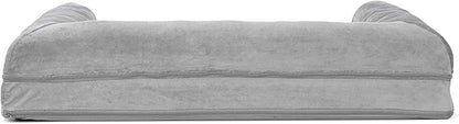 Furhaven Orthopedic Dog Bed for Large/Medium Dogs w/ Removable Bolsters &amp; Washable Cover, For Dogs Up to 55 lbs - Faux Fur &amp; Velvet Sofa - Smoke Gray, Large