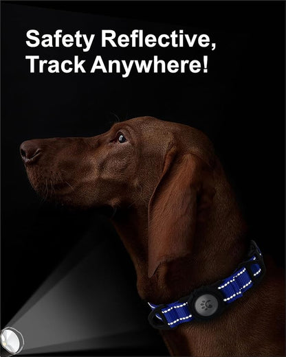 TagME Airtag Dog Collar,Waterproof Reflective Pet Collar with Airtag Holder,Soft Padded and Double D-Rings for Large Dogs,Navy Blue