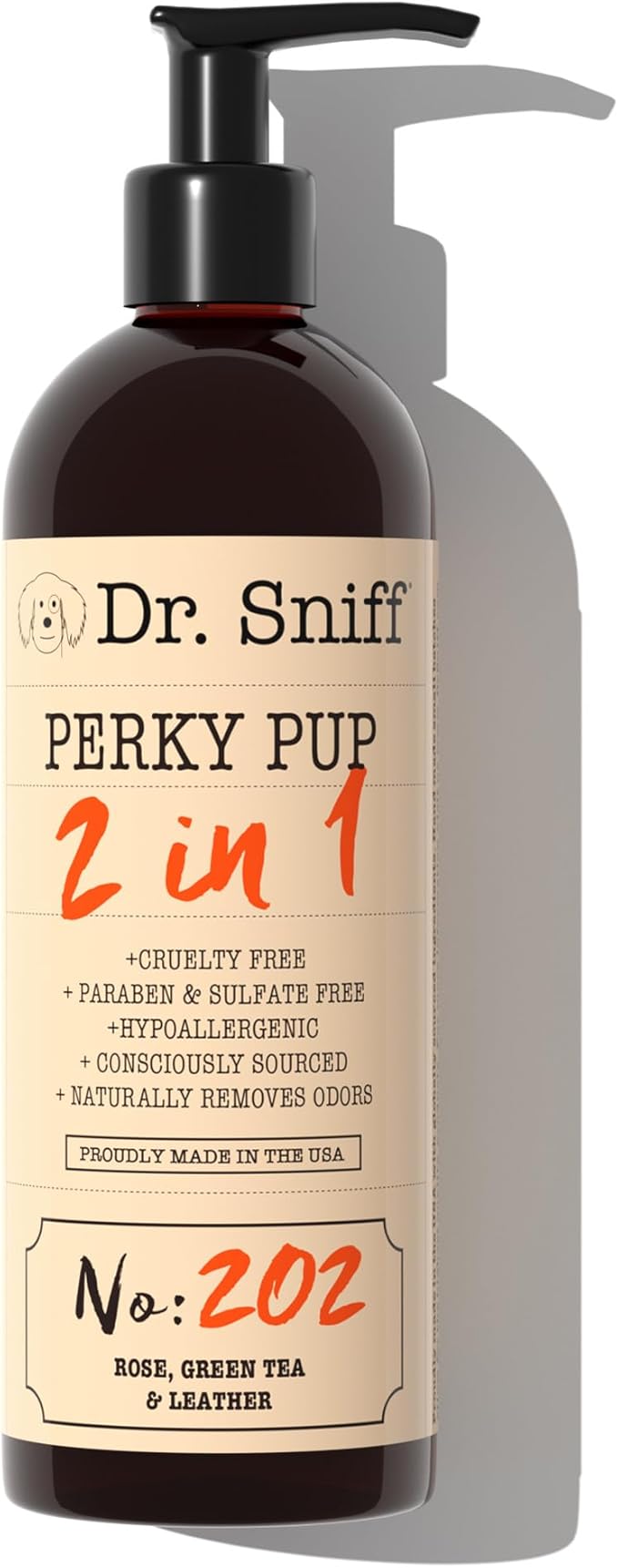 Dr. Sniff 2-in-1 Pet Shampoo &amp; Conditioner, Ultimate Grooming Treatment for Dog &amp; Cat Hair, Freshens Scent, Made in The USA, Perky Pup Scent, 16 Oz