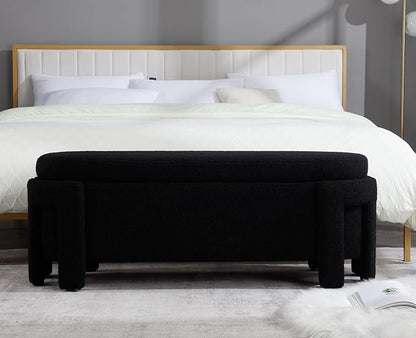 Kmax 50" Storage Ottoman Bench Modern Faux Fur Boucle Entryway Bench Comfy Upholstered End of Bed Bench for Hallway Entrance Bedroom Corner, Black