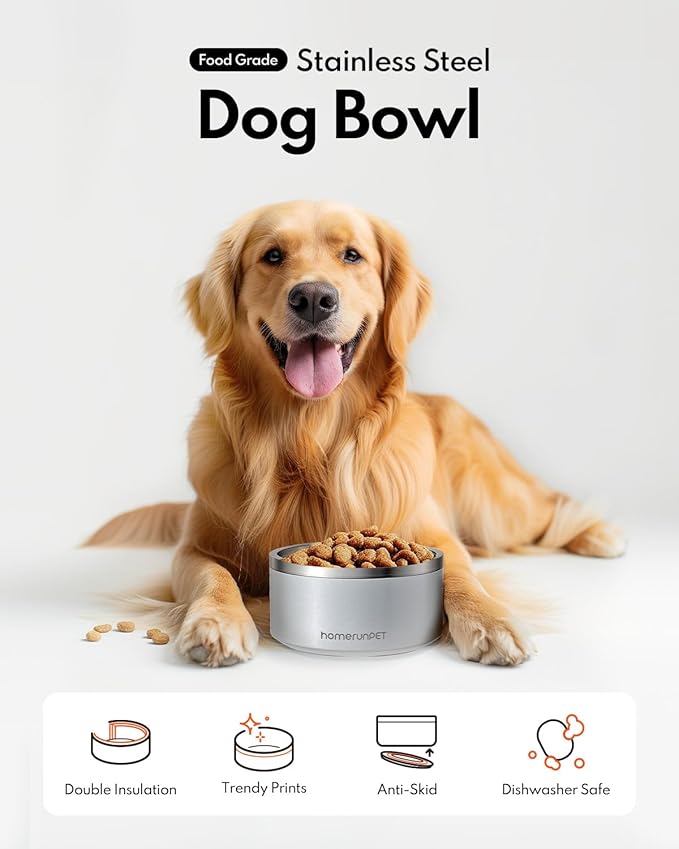 Homerunpet Double Wall Stainless Steel Dog Bowls, Non-Slip Base, Dishwasher Safe, Durable Pet Food &amp; Water Bowl for Dogs &amp; Cats(32oz, Steel Blue)