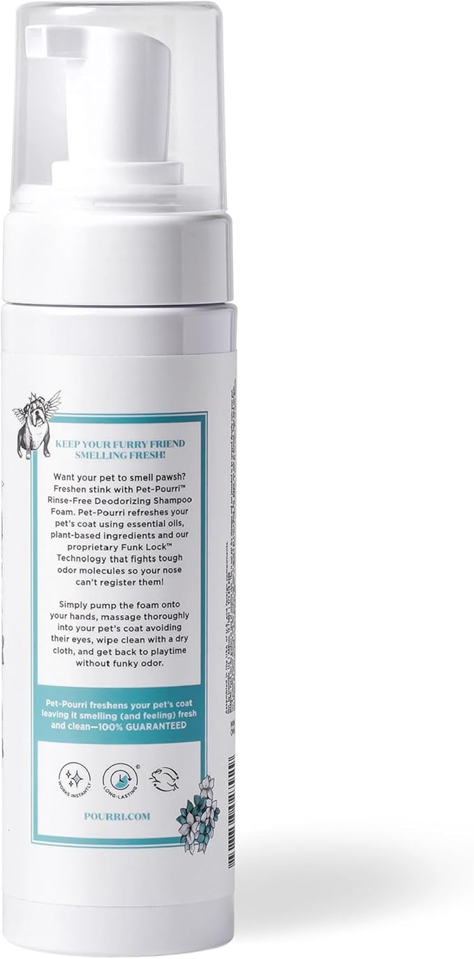 Poo-Pourri Rinse-Free Deodorizing Dry Shampoo for Dogs &amp; Cats – Moisturizing Skin &amp; Coat Soothing Formula - Plant Based Ingredients – Pineapple, Jasmine &amp; Pear – No Rinse Foam Shampoo for Pet Odor