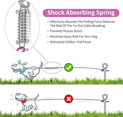 Tie Out Cable for Dog,50FT Dog Leads with Swivel Hook and Shock Spring,Heavy Duty Tie Out Cable for Large Dogs Up to 125lbs,Durable Dogs Runner Tether Line for Outdoor,Yard