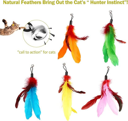 11PCS Cat Feather Toys Refills, 10PCS Feathers and 1PC String, Interactive Cat Wand Toy Replacement for Bored Indoor Adult Cats &amp; Kittens