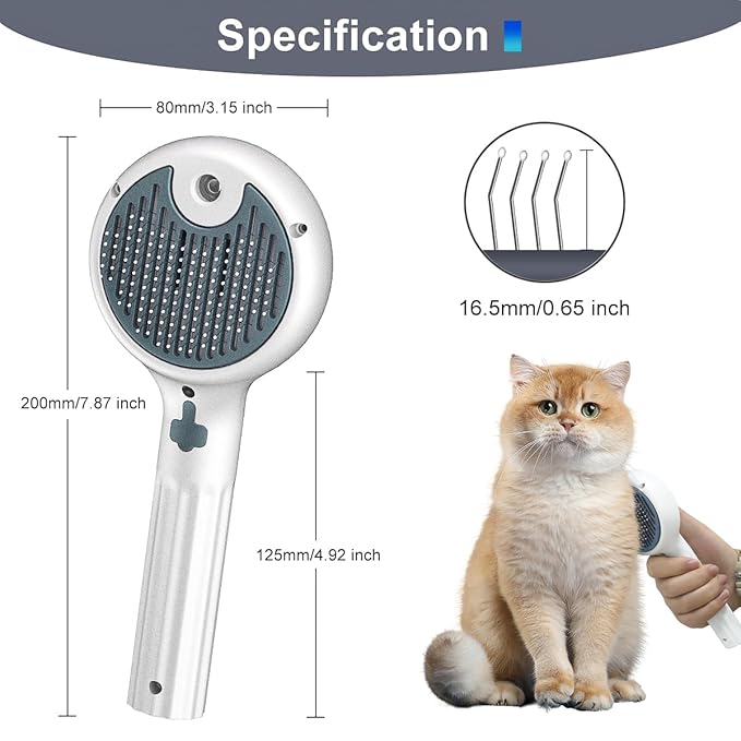 Cat Steam Brush, 3-in-1 Self-Cleaning Pet Grooming Tool with Water Spray, Shedding &amp; Massage Comb for Long &amp; Short Hair Cats and Dogs