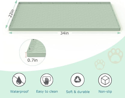 Cat Litter Mat, Silicone Large Cat Mat for Litter Box - 34x22 in, Waterproof &amp; Non-Slip, Durable &amp; Easy Clean, Green