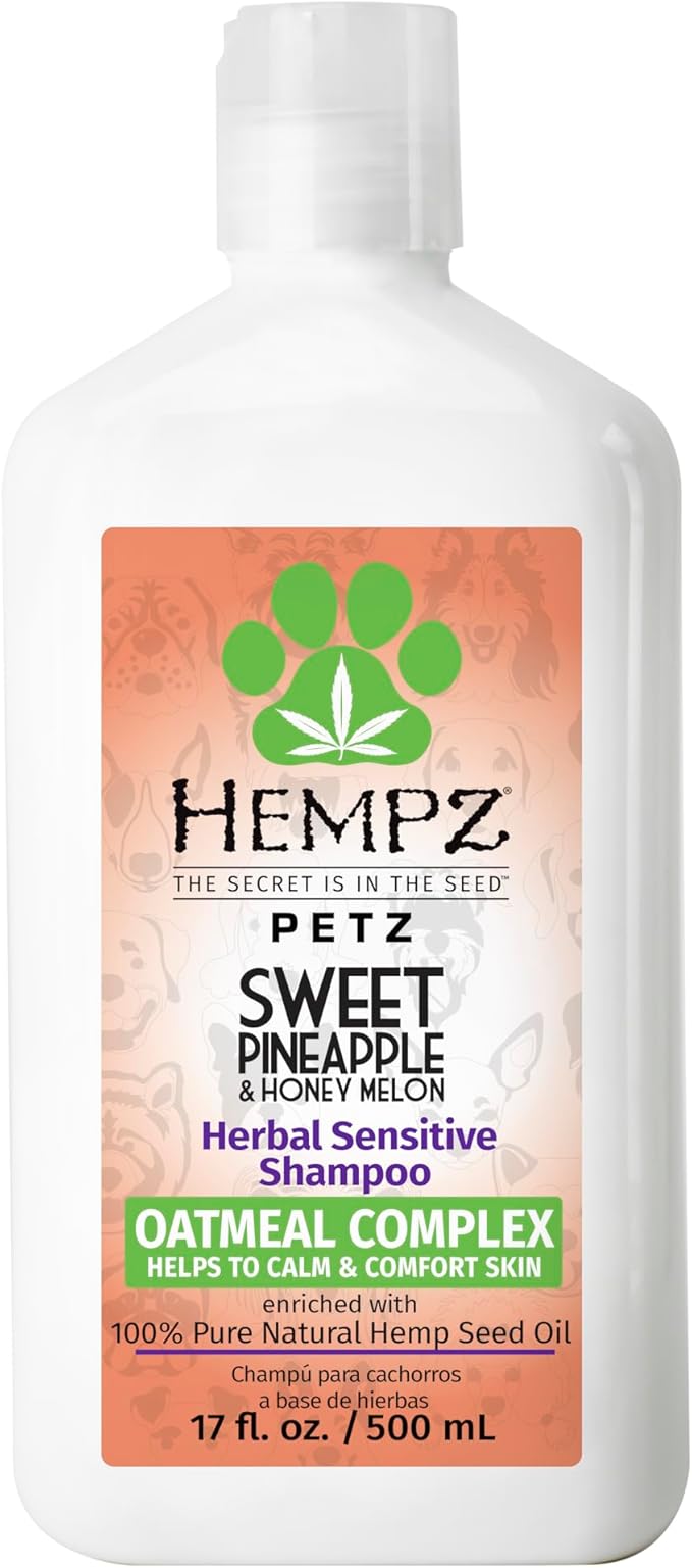Hempz Petz, Dog Shampoo, Sweet Pineapple &amp; Honey Melon Herbal Sensitive Shampoo, Soothing Oatmeal Complex,17 oz.