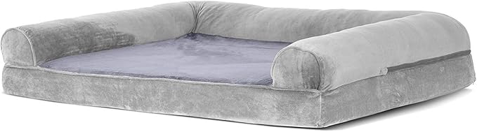 Furhaven Orthopedic Dog Bed for Large Dogs w/ Removable Bolsters &amp; Washable Cover, For Dogs Up to 95 lbs - Faux Fur &amp; Velvet Sofa - Smoke Gray, Jumbo/XL