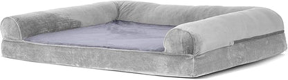 Furhaven Orthopedic Dog Bed for Large Dogs w/ Removable Bolsters &amp; Washable Cover, For Dogs Up to 95 lbs - Faux Fur &amp; Velvet Sofa - Smoke Gray, Jumbo/XL