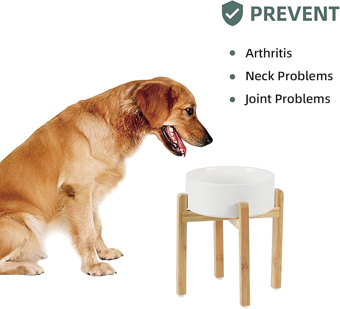 Ceramic Elevated Dog Bowl Set - Large Breed Dog Food and Water Bowl, Weighted Dishes (8.2&