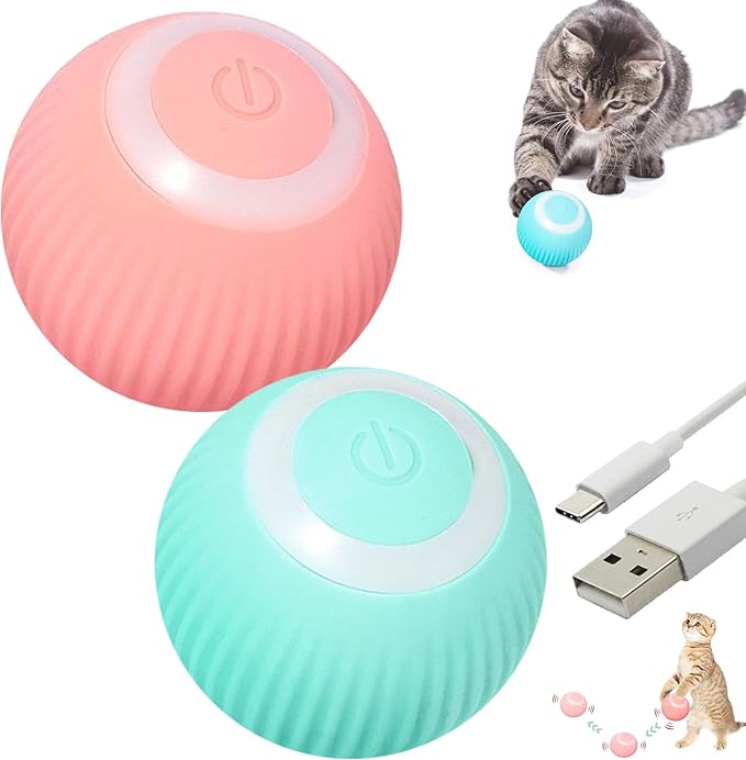 Power Ball 2.0 Interactive Cat Toy, Smart Automatic Rolling Ball for Indoor Cats, USB Charging (Pink &amp; Blue)