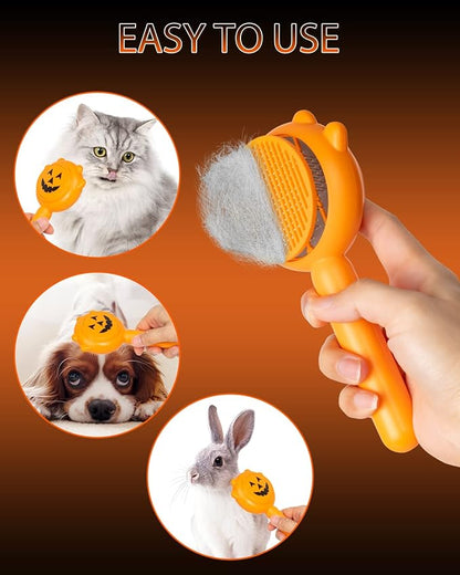 Self-Cleaning Dog &amp; Cat Slicker Brush, Skin Friendly Deshedding Grooming Tool for Long or Short Haired Dogs Cats Rabbits, Dog Shedding Brush with Release Button - Pumpkin