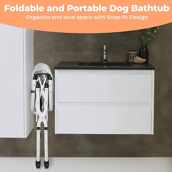 Elevated Dog Bathtub, 5 Height Adjustable Portable Dog Wash Station for Small to Large Pets, Foldable Bathing Tub with Storage &amp; Anti-Slip Design Gray
