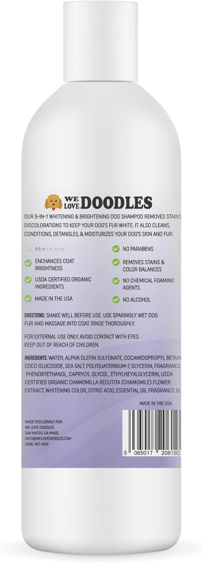 Whitening Dog Shampoo | Made in USA | Brightening Dogs Fur | White &amp; Bright Hair | Removes Stains &amp; Discoloration [We Love Doodles]