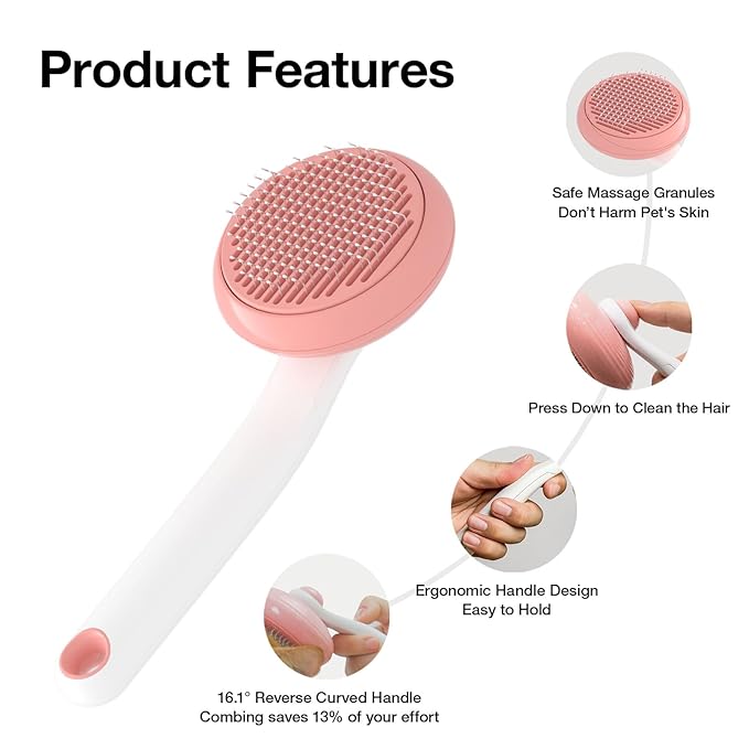 Slicker Brush for Cats &amp; Dogs, Pet Grooming Self Cleaning Brush for Shedding, Cat Deshedding Brush Easily Removes Tangles Hair and Loose Undercoat, Pink