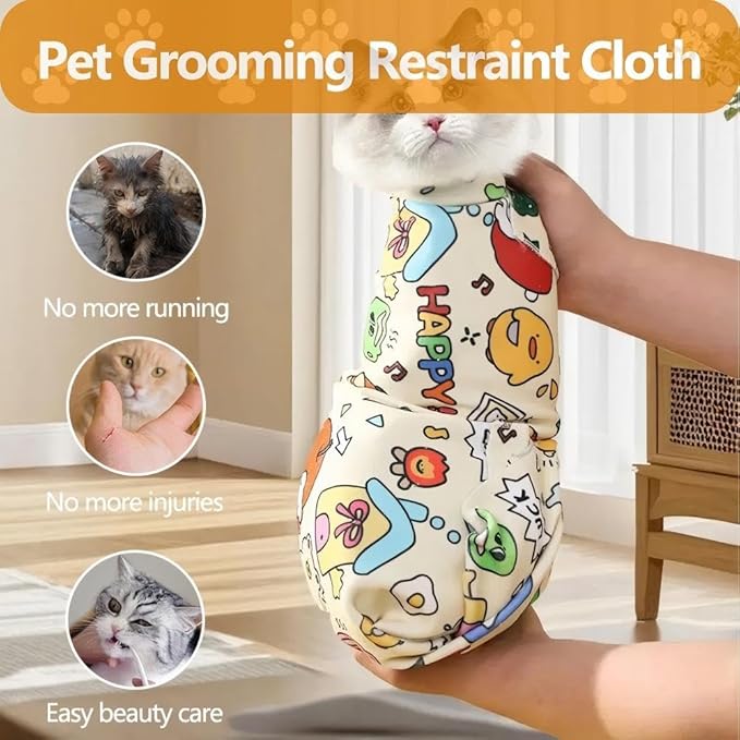 Magic Cat Wrap for Cutting Nails &amp; Grooming, Self Adherent Fabric Wrap for Cats, Multi Functional Pet Grooming Towel Blanket, Wrap Snug and Groom for Cats, 17.7in, Under 9 Ibs