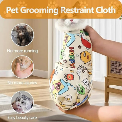 Magic Cat Wrap for Cutting Nails &amp; Grooming, Self Adherent Fabric Wrap for Cats, Multi Functional Pet Grooming Towel Blanket, Wrap Snug and Groom for Cats, 17.7in, Under 9 Ibs