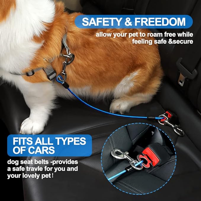 Dog Seat Belt Harness for Car,2pcs Dog Seatbelt of Coated Wire Leash Safety Restraint,No Chew Tether Cable Vehicle Dog Accessories,Double Clips &amp; Latch (2 Pack Black, 24 inch/60 CM)
