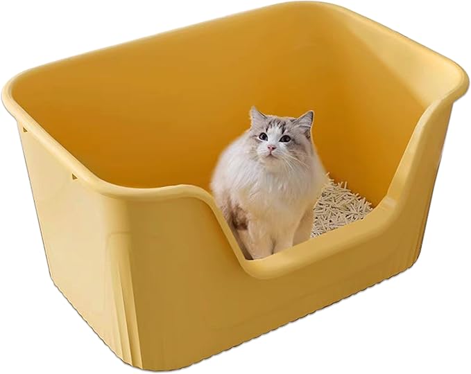 Vealind Jumbo Litter Box, XL Litter Boxes for Big Cats, Extra Large Space, High Sided Litter Pan, Leak-Proof &amp; Anti-Splashing, Easy Clean &amp; Durable (25” * 17” * 13” Yellow)